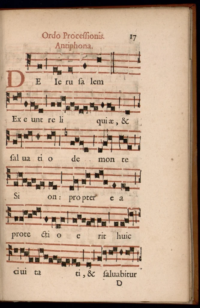 An illustration from Ordo officii divini in solemnitate S. Genovefae. Quando sacrae ejus reliquiae in processione generali deferuntur., 1652, leaf 26