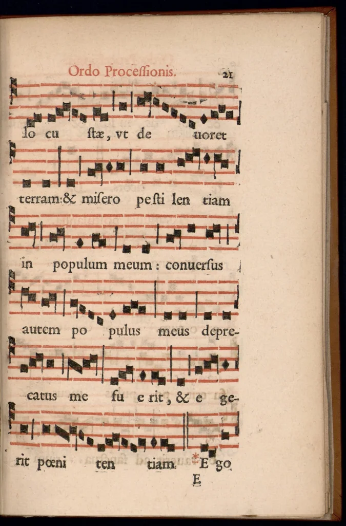 An illustration from Ordo officii divini in solemnitate S. Genovefae. Quando sacrae ejus reliquiae in processione generali deferuntur., 1652, leaf 30