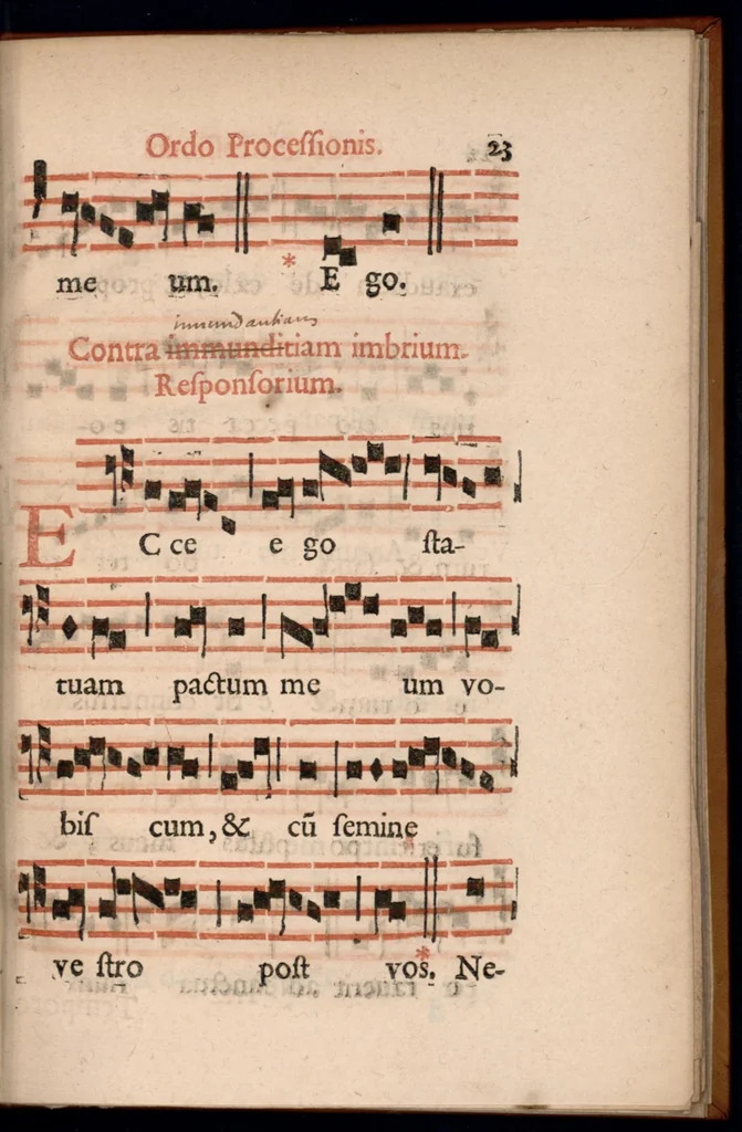 An illustration from Ordo officii divini in solemnitate S. Genovefae. Quando sacrae ejus reliquiae in processione generali deferuntur., 1652, leaf 32