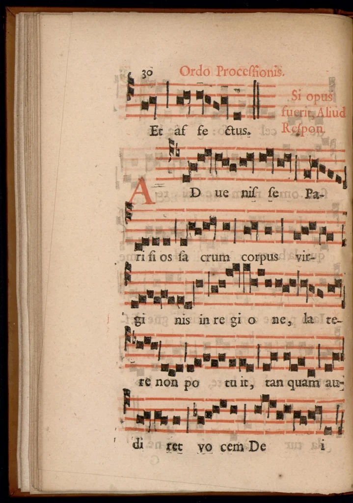 An illustration from Ordo officii divini in solemnitate S. Genovefae. Quando sacrae ejus reliquiae in processione generali deferuntur., 1652, leaf 39