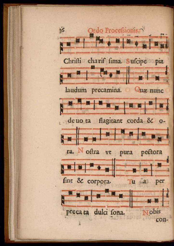 An illustration from Ordo officii divini in solemnitate S. Genovefae. Quando sacrae ejus reliquiae in processione generali deferuntur., 1652, leaf 45