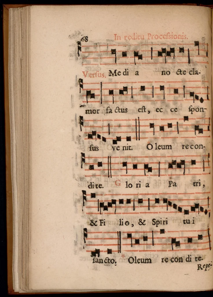 An illustration from Ordo officii divini in solemnitate S. Genovefae. Quando sacrae ejus reliquiae in processione generali deferuntur., 1652, leaf 77