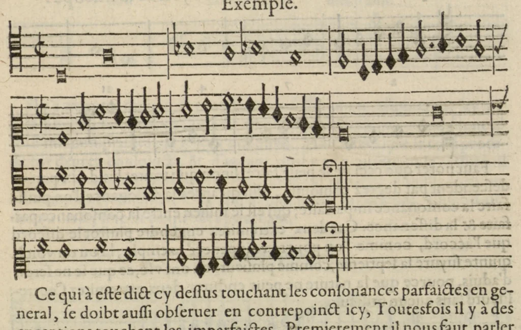 An illustration from Traicte de musique. Contenant une theorique succinte pour methodiquement pratiquer la composition., 1602, leaf 24