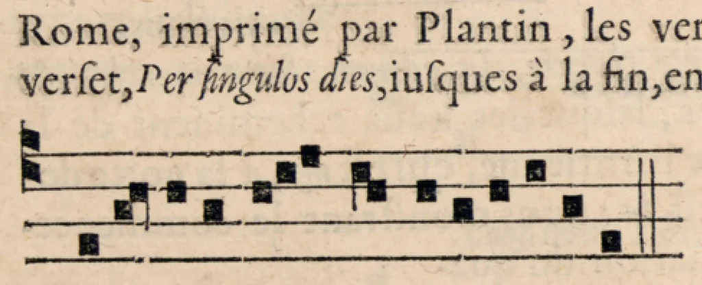 An illustration from Les tons, ou discours, sur les modes de musique, et les tons de l'Eglise, et la distinction entre iceux, de Pierre Maillart valencenois, chantre et chanoine de l'eglise cathedrale de Tournay : divisez en deux parties : ausquelles a esté adjoustée la troisiesme, par ledict autheur, en laquelle se traicte des premiers elements & fondements de la musique., 1610, leaf 249