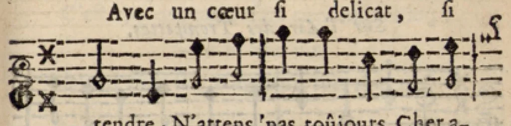 An illustration from Parodies bachiques, sur les airs et symphonies des opera. Recueillies & mises en ordre par Monsieur Ribon [sic]. Seconde edition, revûë & augmentée., 1696, leaf 262