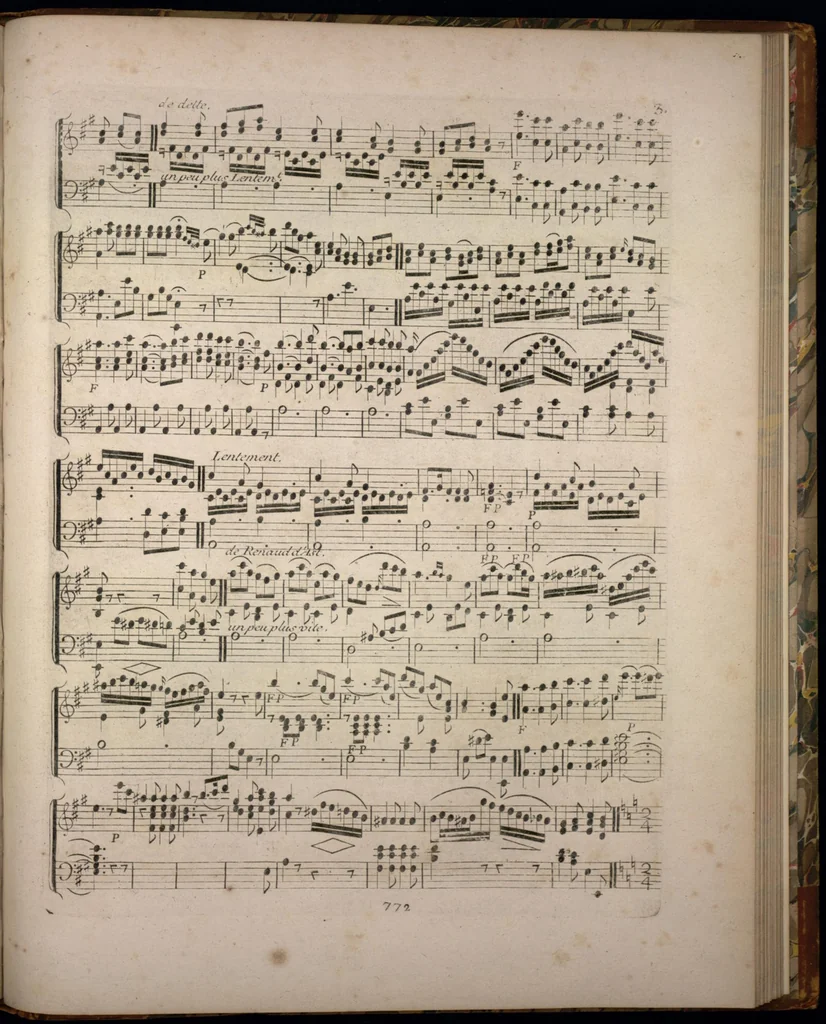 An illustration from 3e pot-pourri où caprice pour le piano-forte par D. Steibelt. Gravé par M.de Oger., 1700, leaf 14