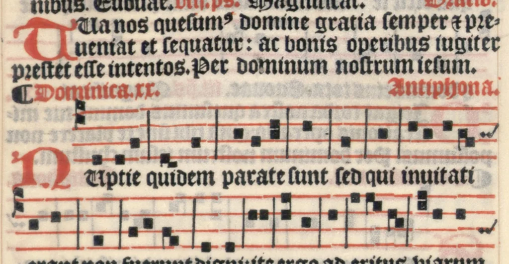 An illustration from Processionale recens emendatum, juxta ritum insignis ecclesie et diocesis Parisiensis. Quod quidem complectitur et continet ea que in processionibus per totum anni curriculum sunt cantanda., 1556, leaf 134