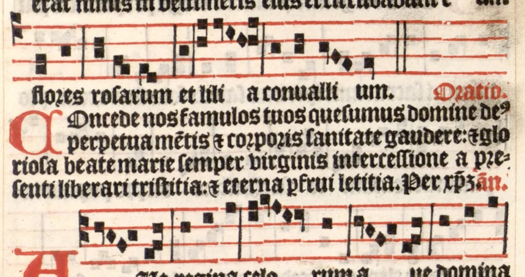 An illustration from Processionale recens emendatum, juxta ritum insignis ecclesie et diocesis Parisiensis. Quod quidem complectitur et continet ea que in processionibus per totum anni curriculum sunt cantanda., 1556, leaf 224
