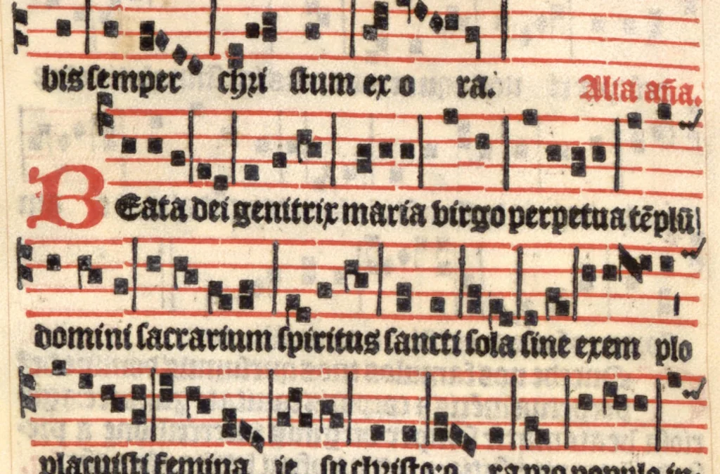 An illustration from Processionale recens emendatum, juxta ritum insignis ecclesie et diocesis Parisiensis. Quod quidem complectitur et continet ea que in processionibus per totum anni curriculum sunt cantanda., 1556, leaf 225