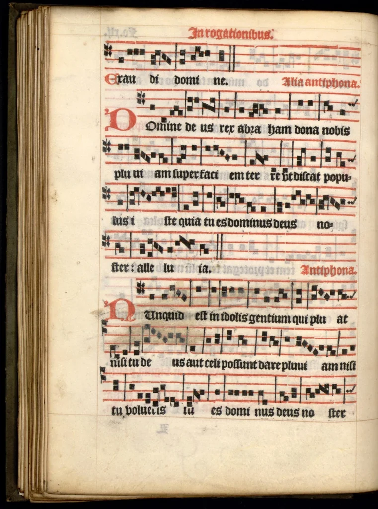 An illustration from Processionale recens emendatum, juxta ritum insignis ecclesie et diocesis Parisiensis. Quod quidem complectitur et continet ea que in processionibus per totum anni curriculum sunt cantanda., 1556, leaf 93