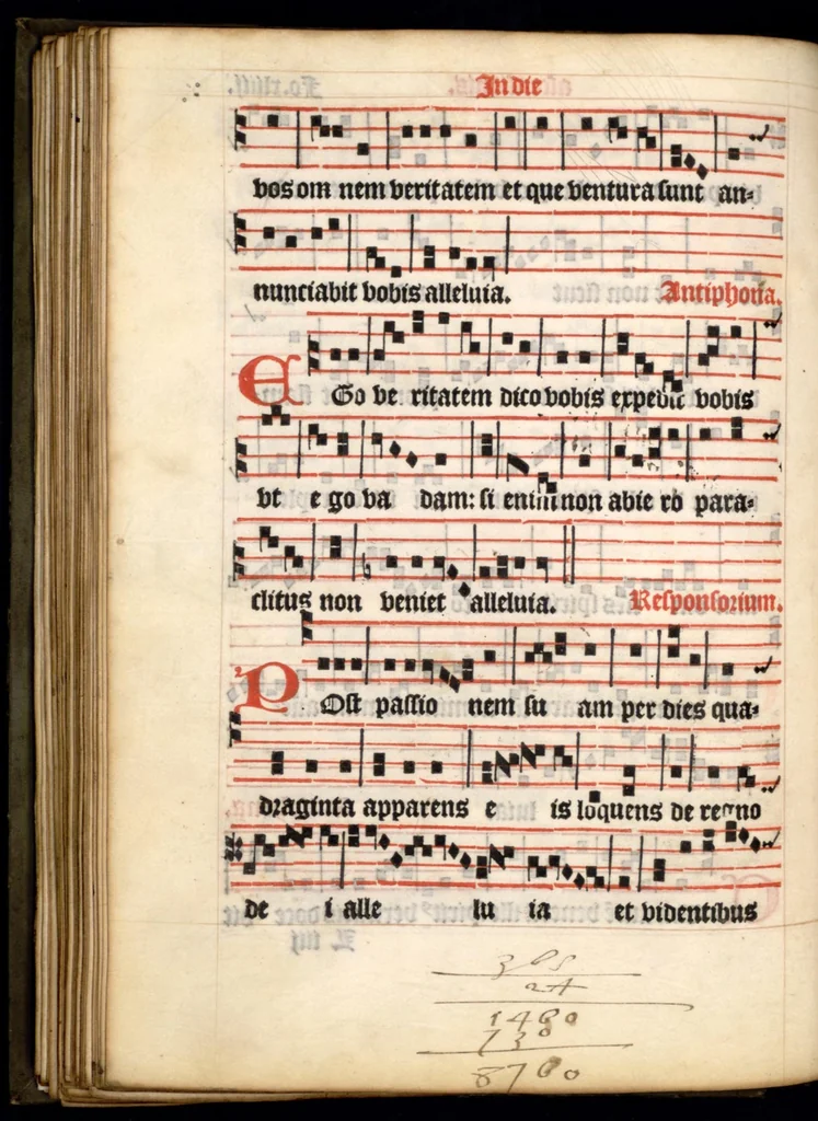 An illustration from Processionale recens emendatum, juxta ritum insignis ecclesie et diocesis Parisiensis. Quod quidem complectitur et continet ea que in processionibus per totum anni curriculum sunt cantanda., 1556, leaf 99