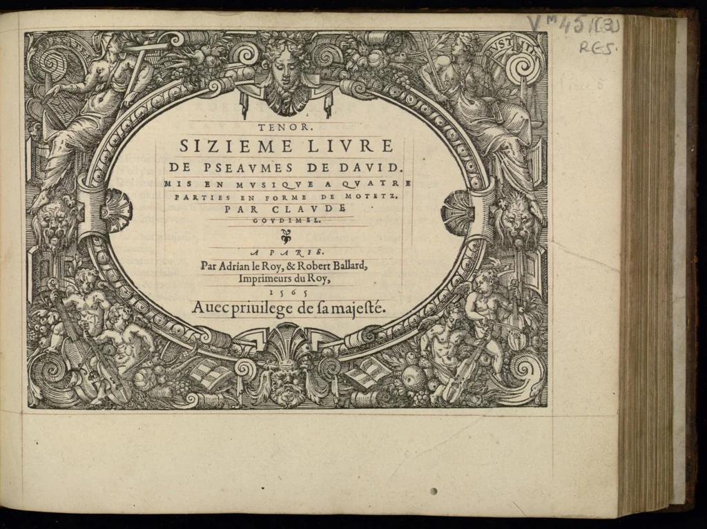 An illustration from Tenor. Sizieme livre de pseaumes de David. Mis en musique a quatre parties en forme de motetz. Par Claude Goudimel., 1565, leaf 10