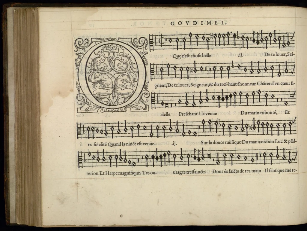 An illustration from Tenor. Sizieme livre de pseaumes de David. Mis en musique a quatre parties en forme de motetz. Par Claude Goudimel., 1565, leaf 29