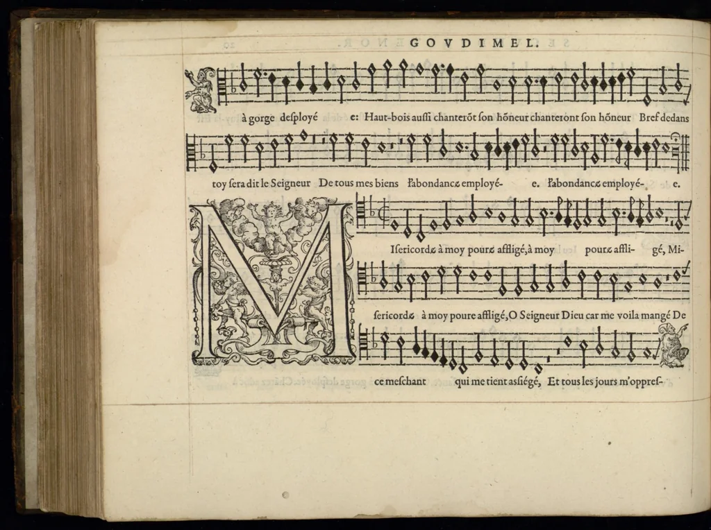 An illustration from Tenor. Sizieme livre de pseaumes de David. Mis en musique a quatre parties en forme de motetz. Par Claude Goudimel., 1565, leaf 49
