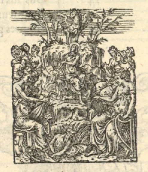 An illustration from Bassus. Sizieme livre de pseaumes de David. Mis en musique a quatre parties en forme de motetz. Par Claude Goudimel., 1565, leaf 49