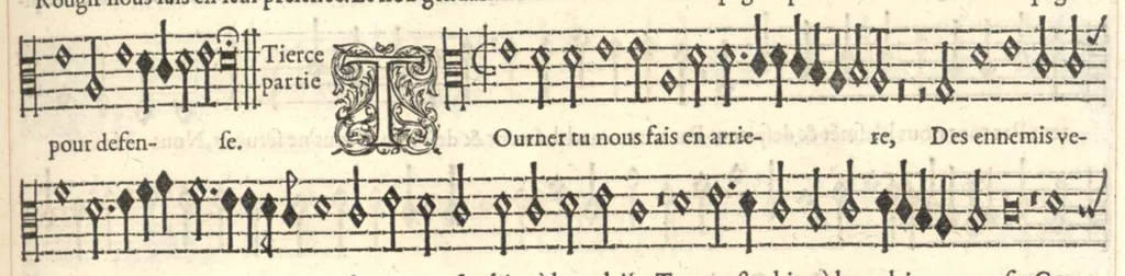 An illustration from Contratenor. Septieme livre de pseaumes de David. Mis en musique a quatre parties en forme de motetz. Par Claude Goudimel, 1566, leaf 26