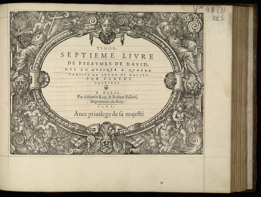 An illustration from Tenor. Septieme livre de pseaumes de David. Mis en musique a quatre parties en forme de motetz. Par Claude Goudimel, 1566, leaf 10