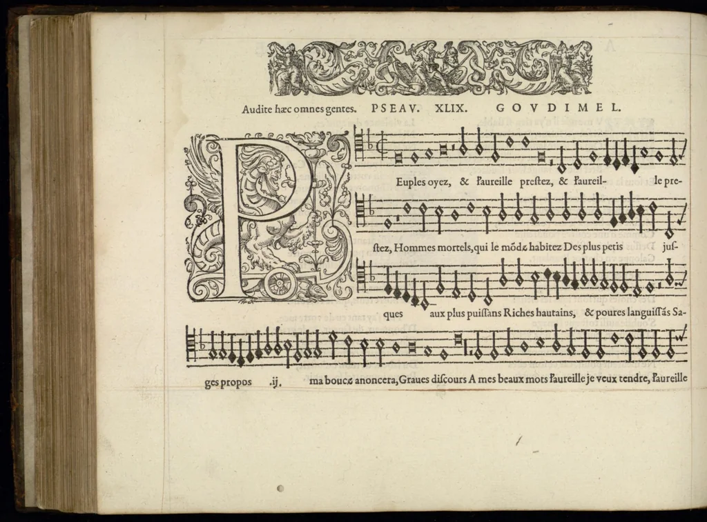 An illustration from Tenor. Septieme livre de pseaumes de David. Mis en musique a quatre parties en forme de motetz. Par Claude Goudimel, 1566, leaf 13