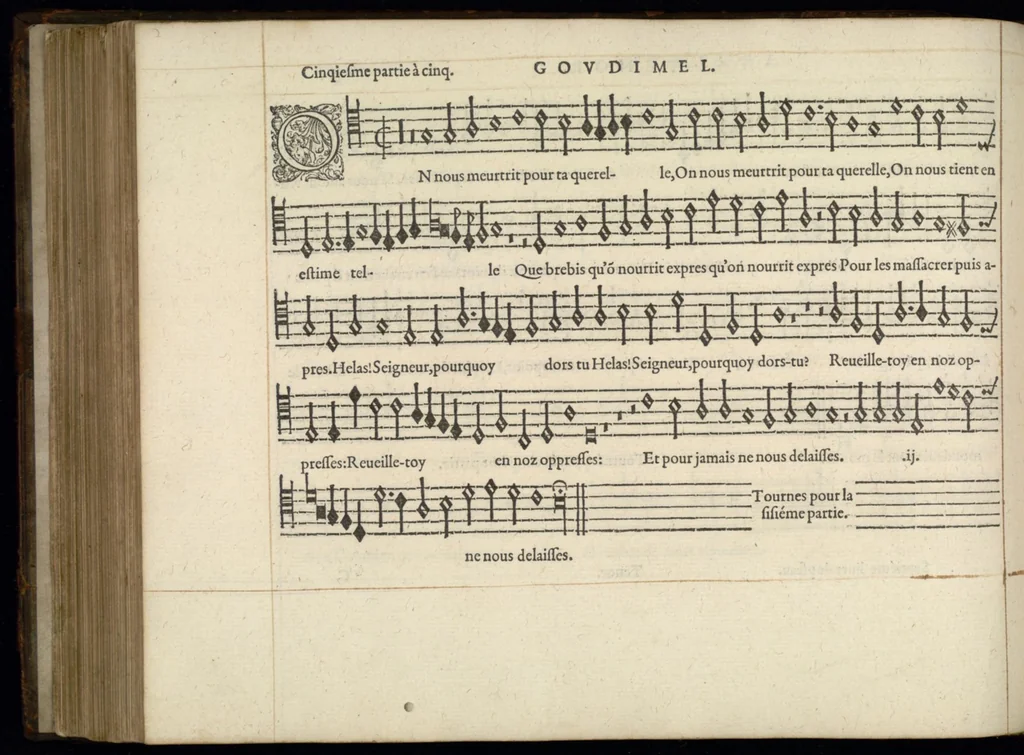 An illustration from Tenor. Septieme livre de pseaumes de David. Mis en musique a quatre parties en forme de motetz. Par Claude Goudimel, 1566, leaf 27