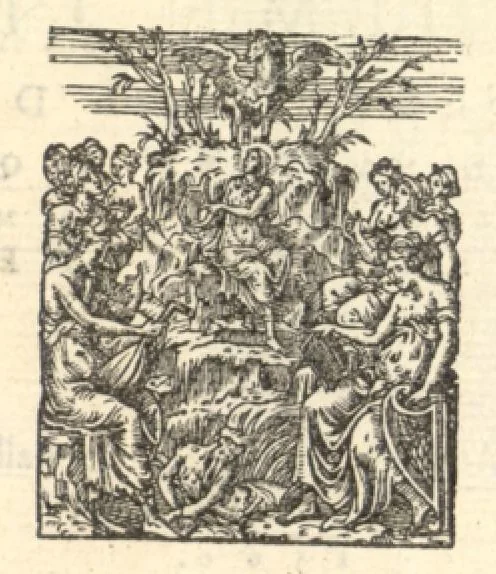 An illustration from Bassus. Septieme livre de pseaumes de David. Mis en musique a quatre parties en forme de motetz. Par Claude Goudimel, 1566, leaf 11