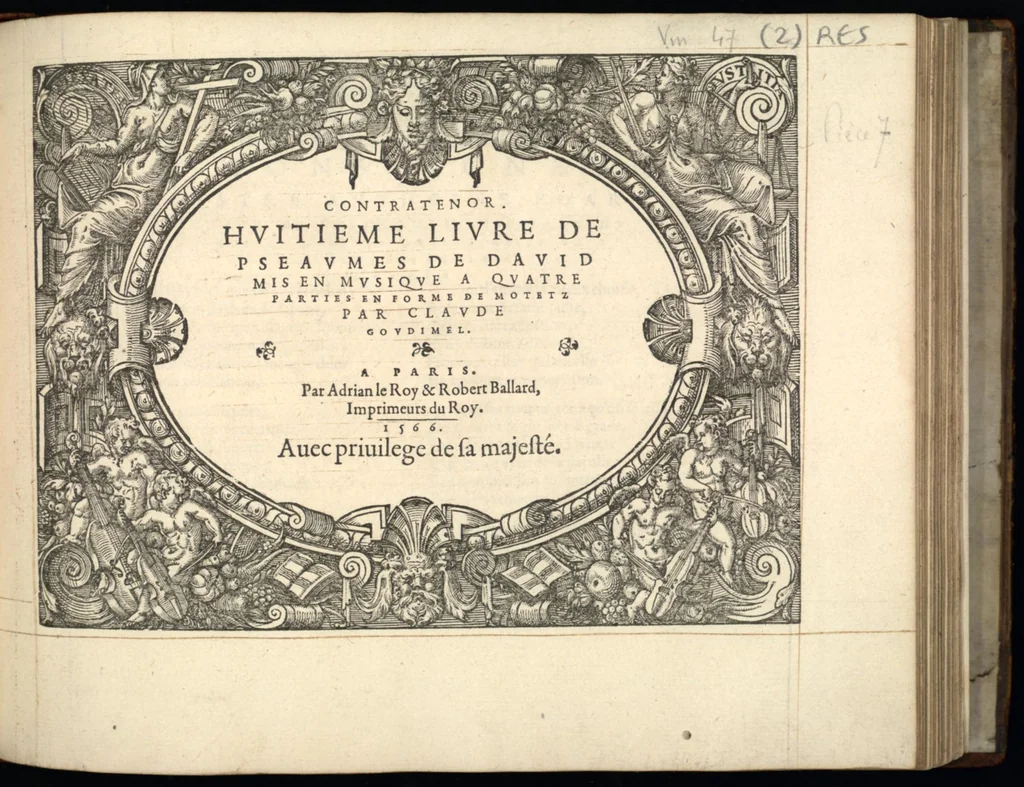 An illustration from Contratenor. Huitieme livre de pseaumes de David mis en musique a quatre parties en forme de motetz par Claude Goudimel., 1566, leaf 10