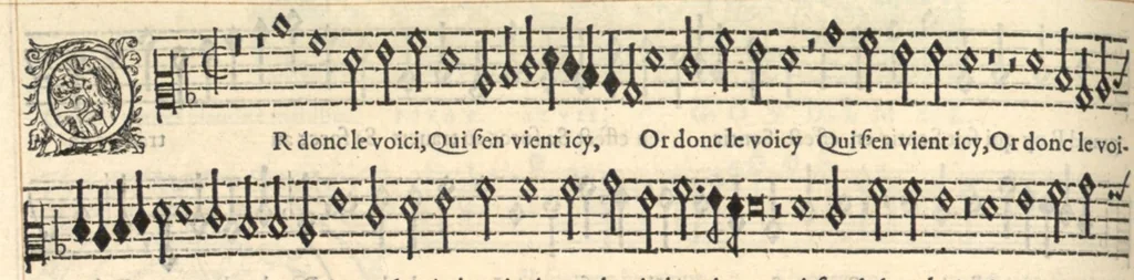 An illustration from Contratenor. Huitieme livre de pseaumes de David mis en musique a quatre parties en forme de motetz par Claude Goudimel., 1566, leaf 15