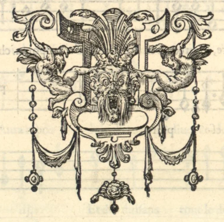 An illustration from Contratenor. Huitieme livre de pseaumes de David mis en musique a quatre parties en forme de motetz par Claude Goudimel., 1566, leaf 61