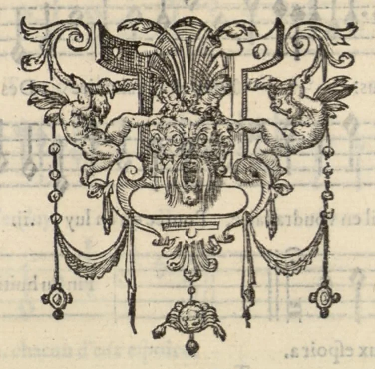 An illustration from Tenor. Huitieme livre de pseaumes de David mis en musique a quatre parties en forme de motetz par Claude Goudimel., 1566, leaf 59