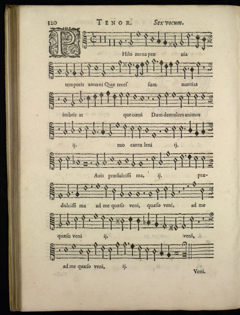 An illustration from Livre de melanges de C. le Jeune. Tenor, 1585, leaf 137