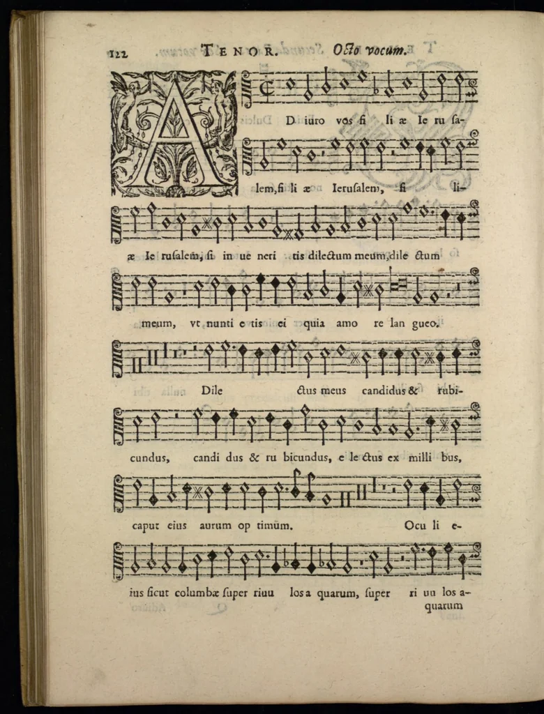 An illustration from Livre de melanges de C. le Jeune. Tenor, 1585, leaf 139