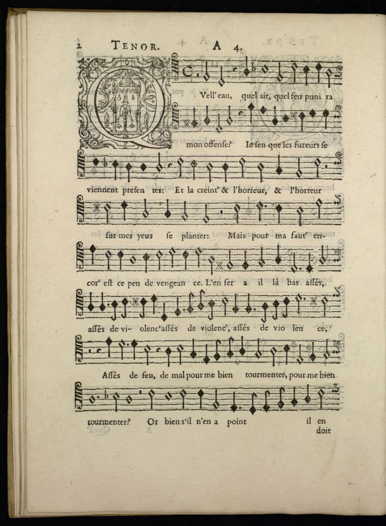An illustration from Livre de melanges de C. le Jeune. Tenor, 1585, leaf 19