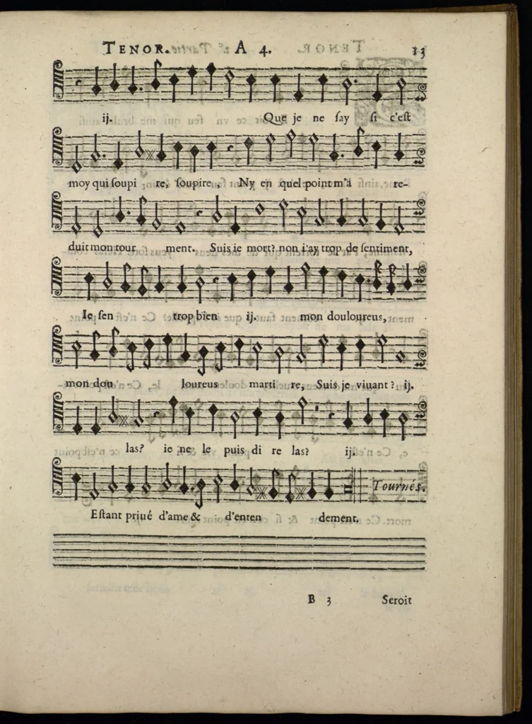 An illustration from Livre de melanges de C. le Jeune. Tenor, 1585, leaf 30