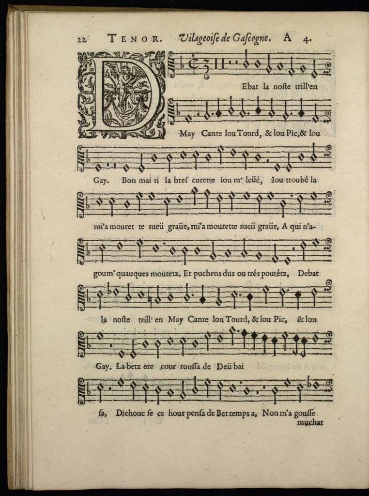 An illustration from Livre de melanges de C. le Jeune. Tenor, 1585, leaf 39