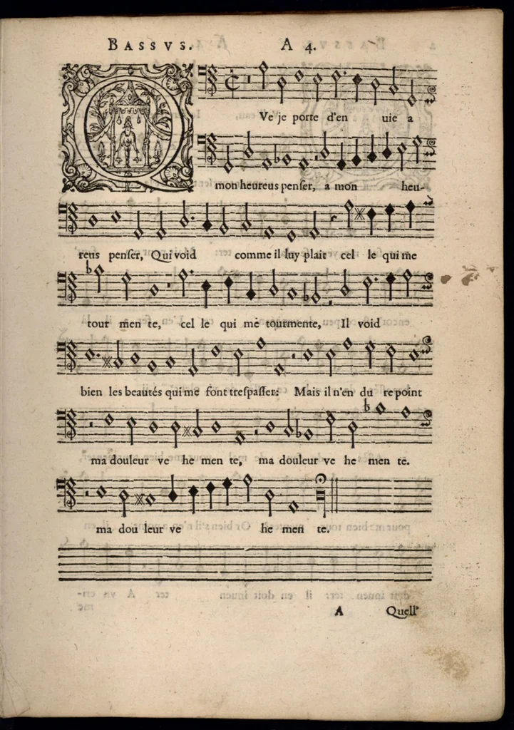 An illustration from Livre de melanges de C. le Jeune. Bassus., 1585, leaf 18