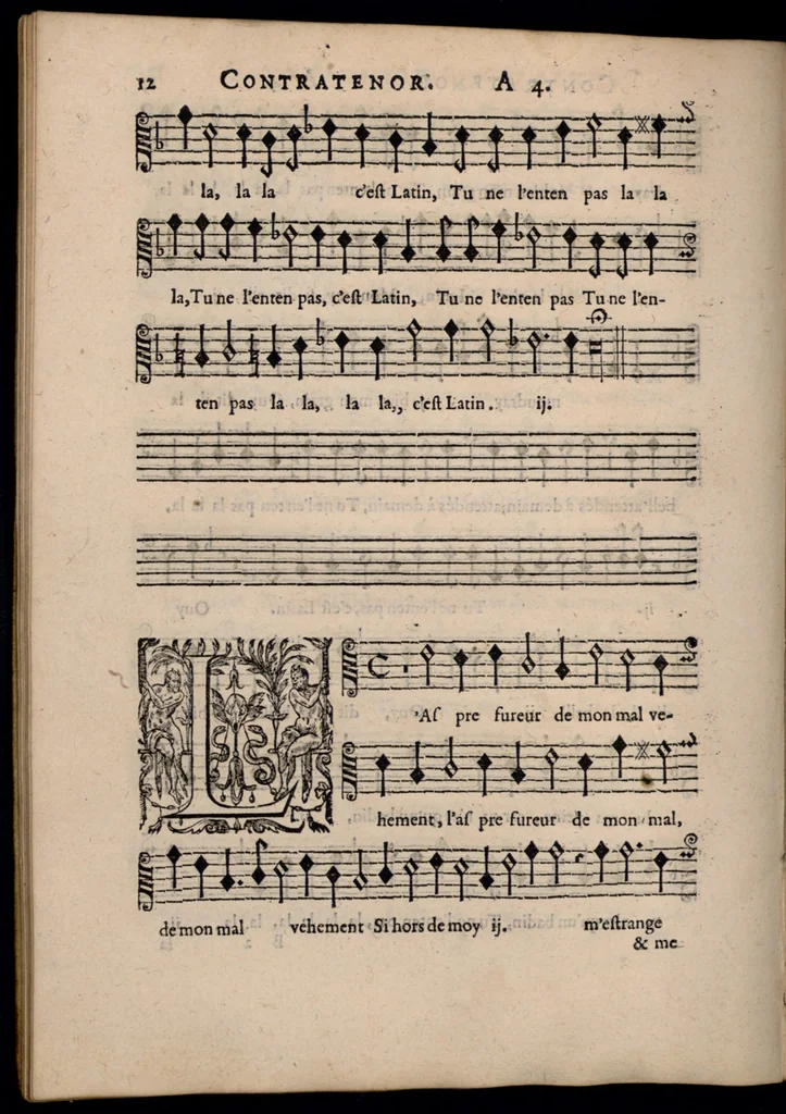 An illustration from Livre de melanges de C. le Jeune. Contratenor., 1585, leaf 29