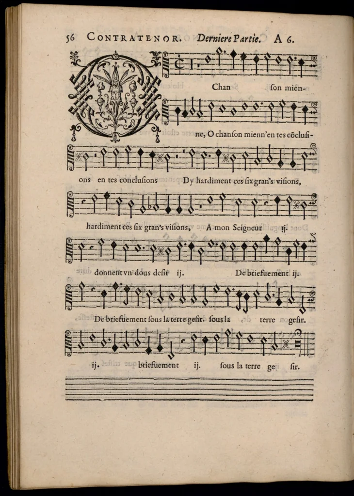 An illustration from Livre de melanges de C. le Jeune. Contratenor., 1585, leaf 73