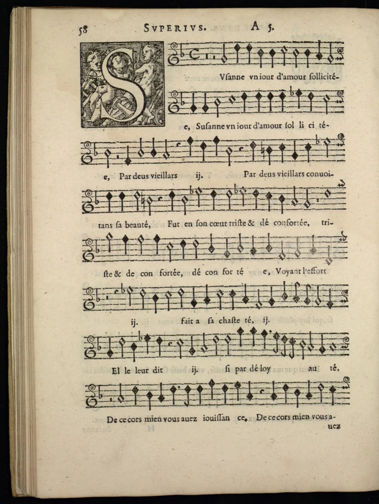 An illustration from Livre de melanges de C. le Jeune. Superius., 1585, leaf 75