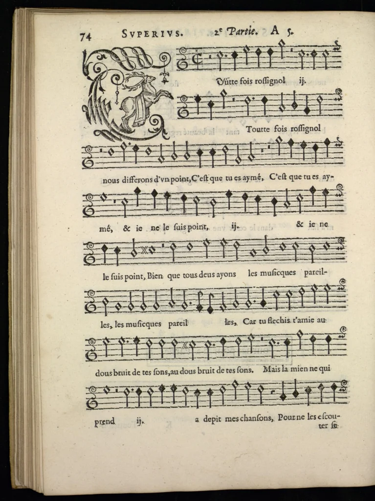 An illustration from Livre de melanges de C. le Jeune. Superius., 1585, leaf 91