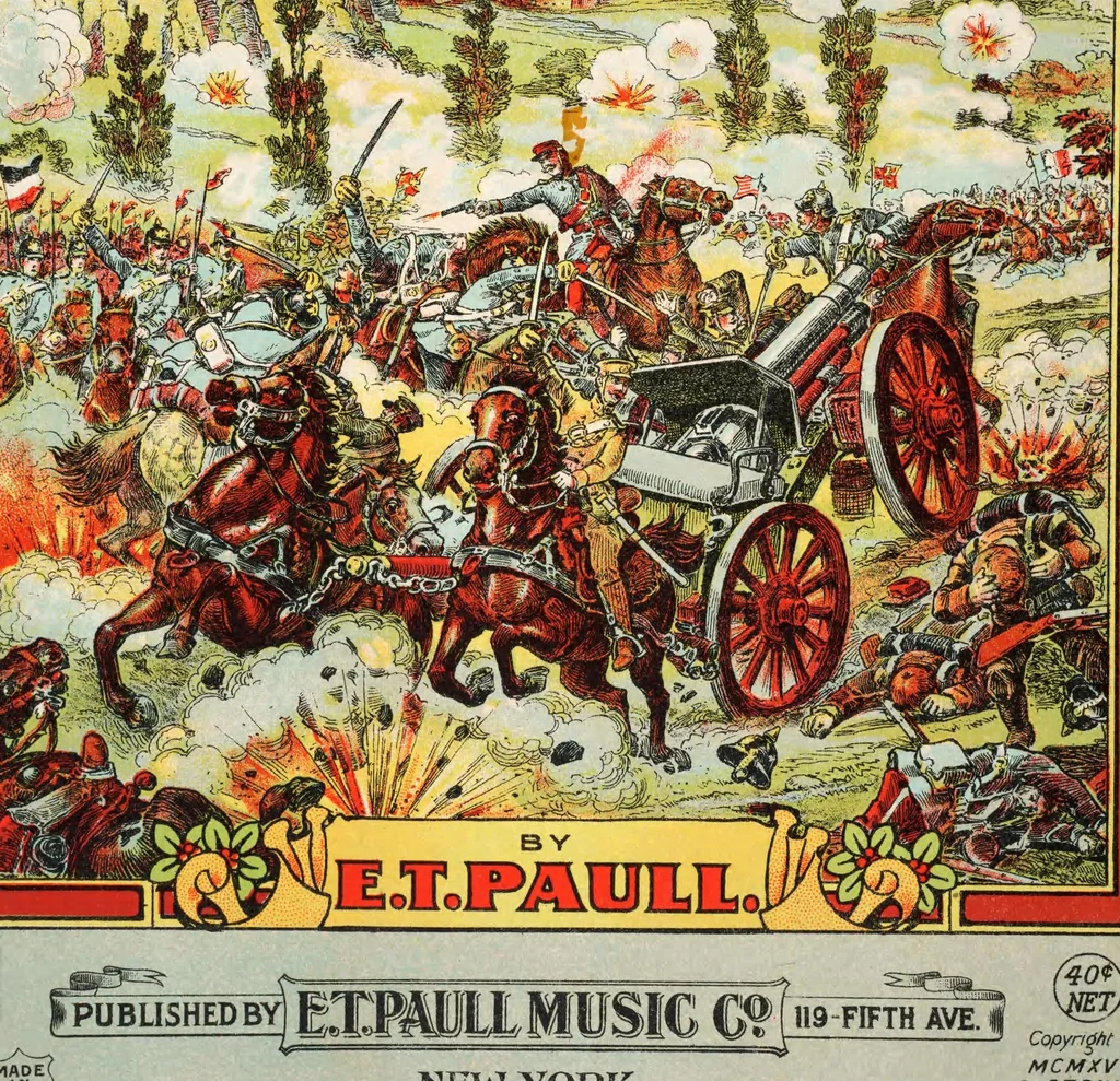 An illustration from Battle of the nations : march descriptive, 1915, leaf 1