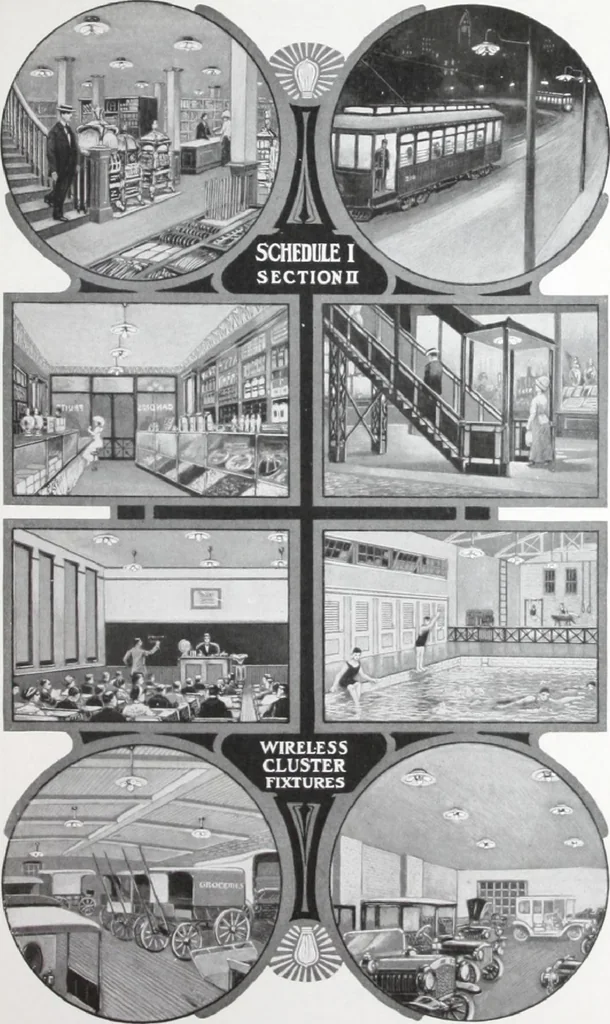 An illustration from Benjamin Electric Mfg. Co., manufacturers, wireless clusters and lighting specialties., 1912, leaf 14