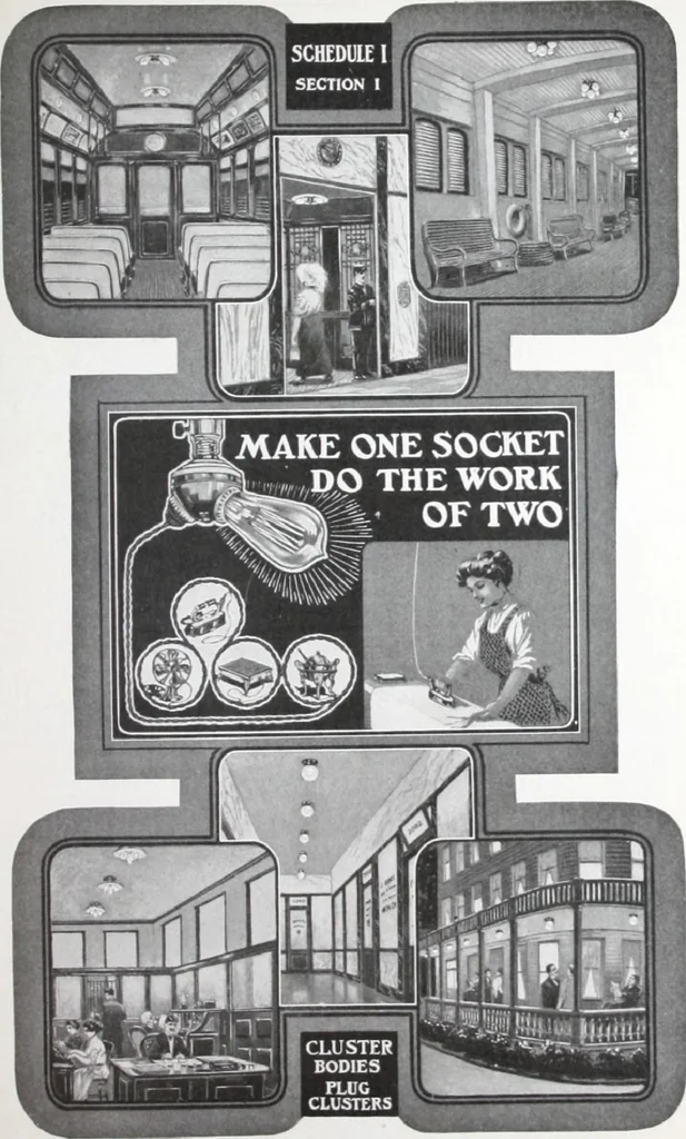 An illustration from Benjamin Electric Mfg. Co., manufacturers, wireless clusters and lighting specialties., 1912, leaf 8
