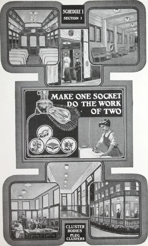 An illustration from Benjamin Electric Mfg. Co., manufacturers, wireless clusters and lighting specialties., 1912, leaf 8