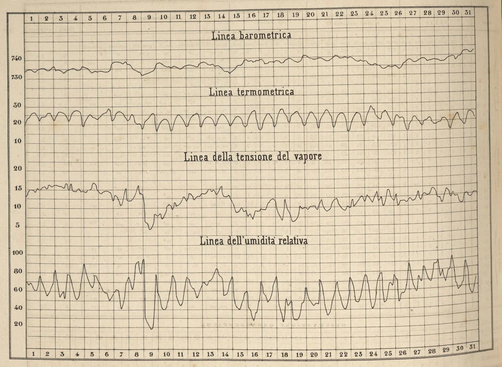An illustration from Bollettino meteorologico ed astronomico del Regio Osservatorio dell'Università di Torino, 1874 (vol. 9), 1874, leaf 33