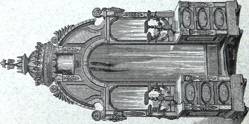 An illustration from Boult's carving, paneling, moulding and dovetailing machine for shaping, edge moulding, surface moulding, moulding scroll or fret work, paneling, dovetailing, etc, 1880, leaf 1