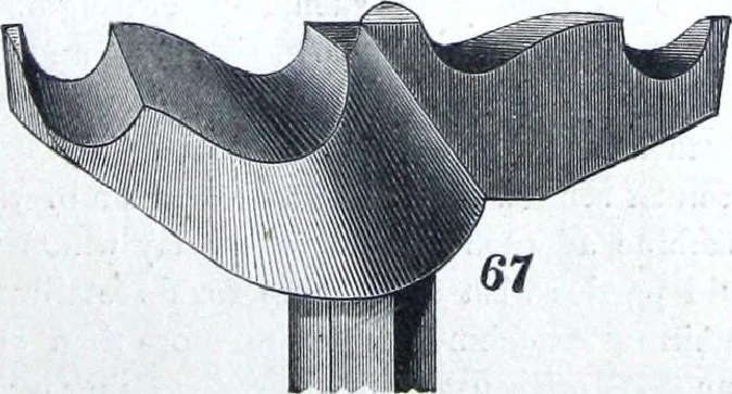 An illustration from Boult's carving, paneling, moulding and dovetailing machine for shaping, edge moulding, surface moulding, moulding scroll or fret work, paneling, dovetailing, etc, 1880, leaf 10