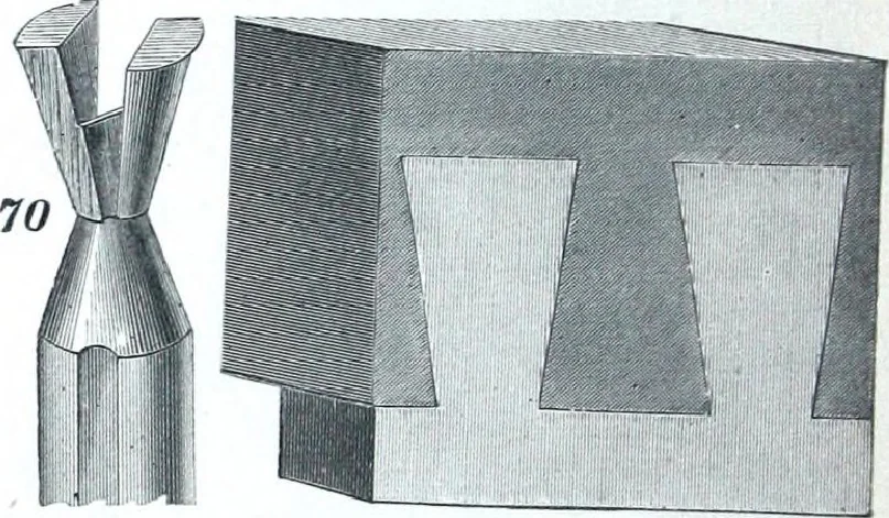 An illustration from Boult's carving, paneling, moulding and dovetailing machine for shaping, edge moulding, surface moulding, moulding scroll or fret work, paneling, dovetailing, etc, 1880, leaf 11