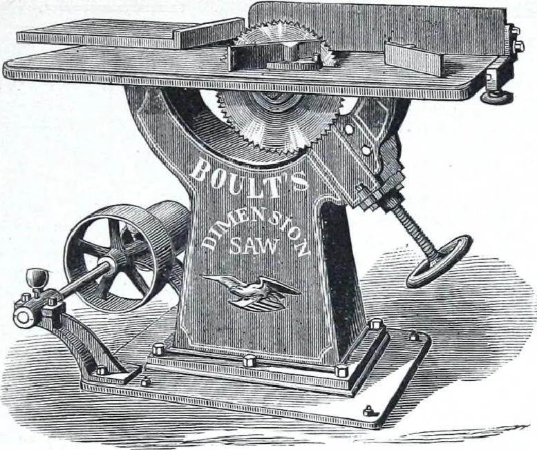 An illustration from Boult's carving, paneling, moulding and dovetailing machine for shaping, edge moulding, surface moulding, moulding scroll or fret work, paneling, dovetailing, etc, 1880, leaf 22