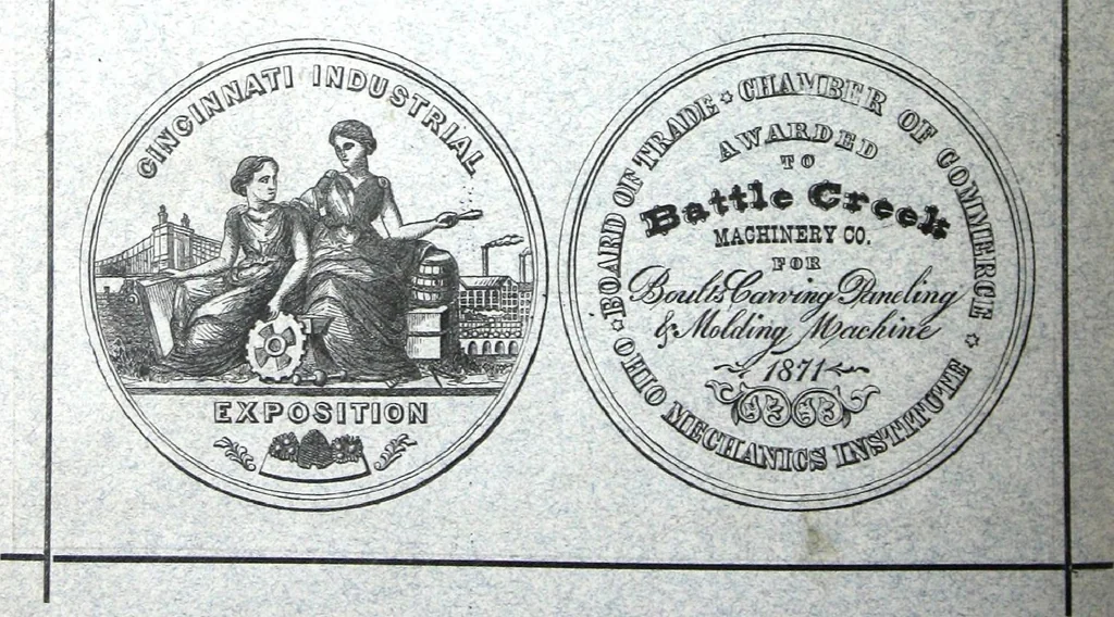 An illustration from Boult's carving, paneling, moulding and dovetailing machine for shaping, edge moulding, surface moulding, moulding scroll or fret work, paneling, dovetailing, etc, 1880, leaf 35