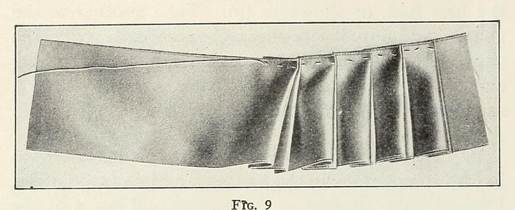 An illustration from Ribbon and fabric trimmings : a variety of appropriate dress trimmings that can be made from ribbon and fabric, with directions for their making, 1925, leaf 10