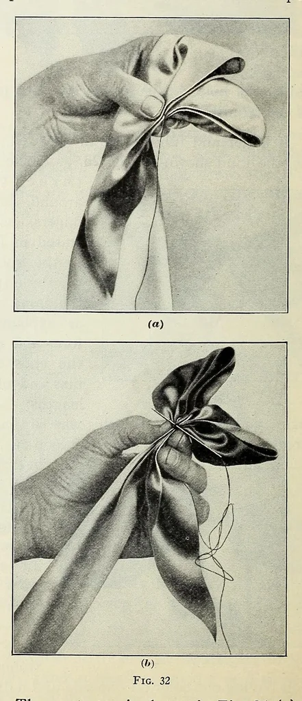 An illustration from Ribbon and fabric trimmings : a variety of appropriate dress trimmings that can be made from ribbon and fabric, with directions for their making, 1925, leaf 16